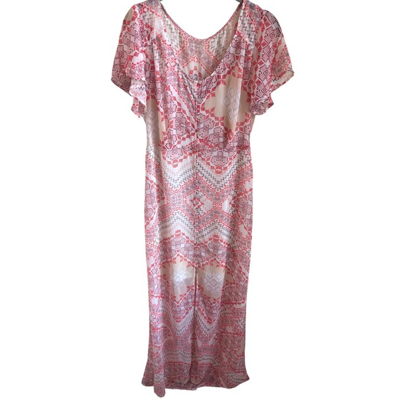 Boho maxi dress flutter sleeves button front vintage inspired cottagecore soft M - Picture 2 of 8